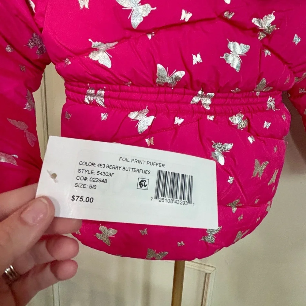 Rothschild Puffer Jacket with Silver Butterflies Pink MSRP $75